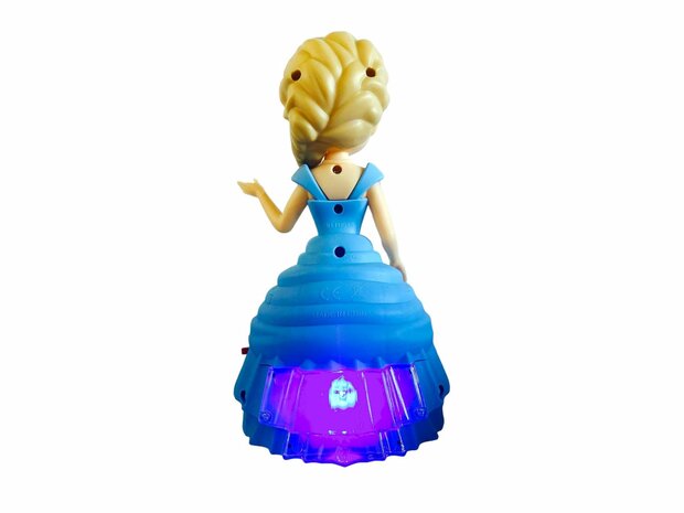 Tanzende Pop-Prinzessin elegant mit Licht und Musik Blau