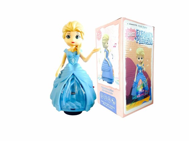 Tanzende Pop-Prinzessin elegant mit Licht und Musik Blau