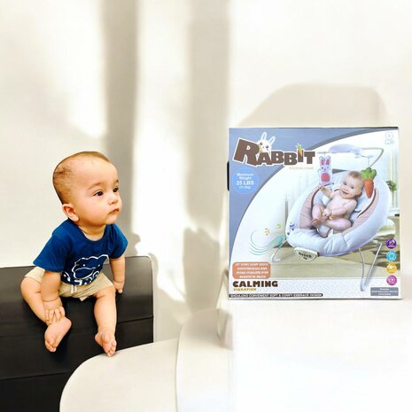 Baby Bouncer - RABBIT - Bouncer Bouncer with Music and Vibration Function CALMING VIBRATION