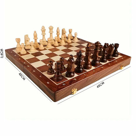 Chessboard - Wooden - 45x45cm - Foldable - 2 Extra Queens