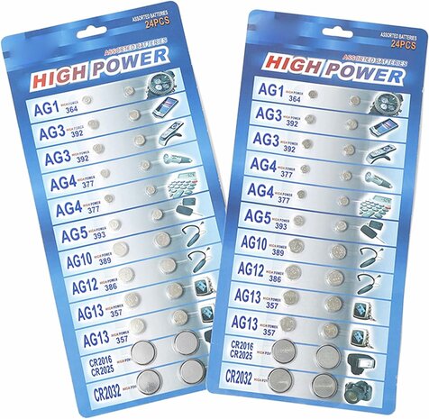 Button cell batteries assorted, 24 pieces