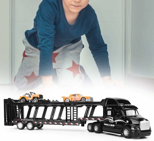 Camion - DIE-CAST - porte-voitures + 2 mini voitures 3en1 - camion &agrave; traction