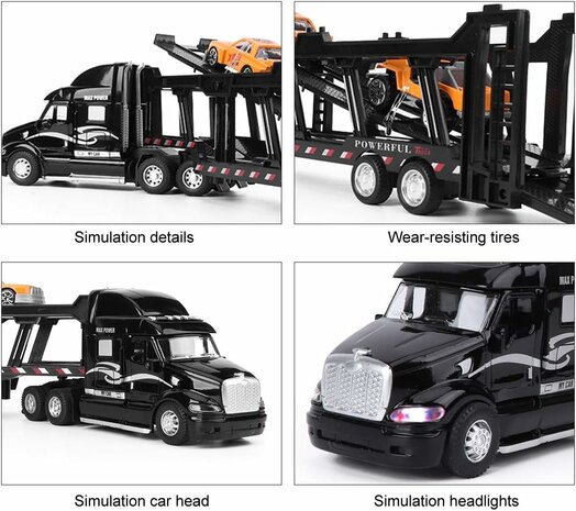 LKW &ndash; DRUCKGUSS &ndash; Autotransporter + 2 Miniautos 3in1 &ndash; LKW mit R&uuml;ckziehantrieb