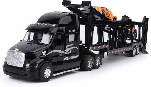 Truck - DIE-CAST - car transporter + 2 mini cars 3in1 - pull-back drive Truck