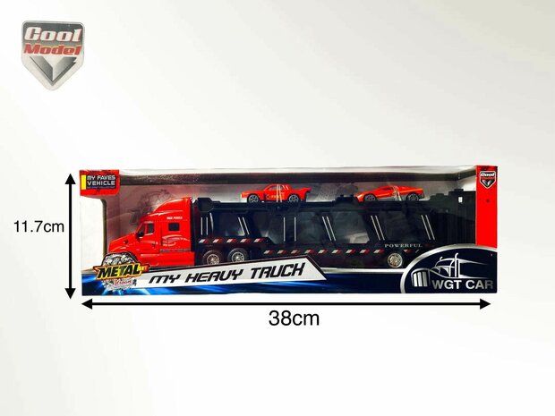 Truck - DIE-CAST - car transporter + 2 mini cars 3in1 - pull-back drive Truck R