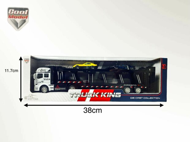 LKW &ndash; DRUCKGUSS &ndash; Autotransporter + 2 Mini-Sportwagen 3in1 &ndash; LKW mit R&uuml;ckziehantrieb