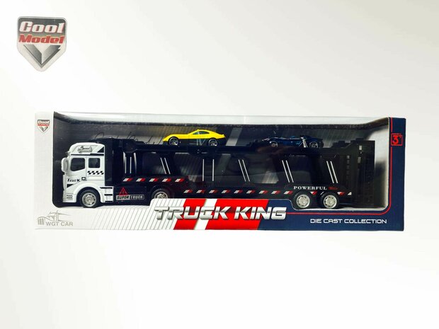 Truck - DIE-CAST - car transporter + 2 mini Sports cars 3in1 - pull-back drive Truck