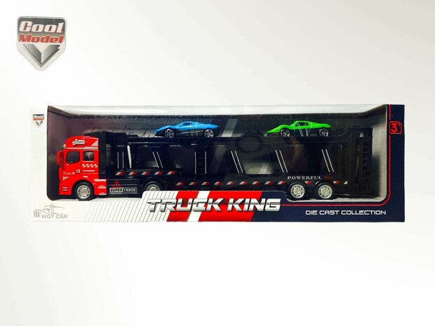 Truck - DIE-CAST - car transporter + 2 mini Sports cars 3in1 - pull-back drive Truck R