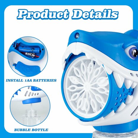 Shark - Bubble Blower Toy - Bubble Gun Shark - USB Rechargeable