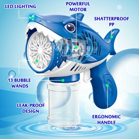 Shark - Bubble Blower Toy - Bubble Gun Shark - USB Rechargeable