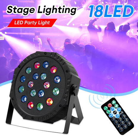 Rgb Led Par Light Dmx512 Control Dj Disco Licht Geluid Geactiveerd - 18 LED