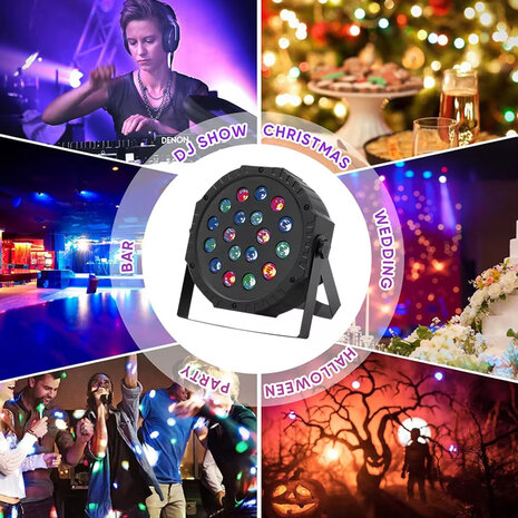 Rgb Led Par Light Dmx512 Control Dj Disco Licht Geluid Geactiveerd - 18 LED