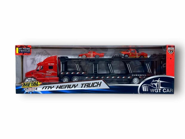 Vrachtwagen - DIE-CAST - autotransporter&nbsp;+ 2 mini auto&#039;s 3in1 - pull-back drive Truck R