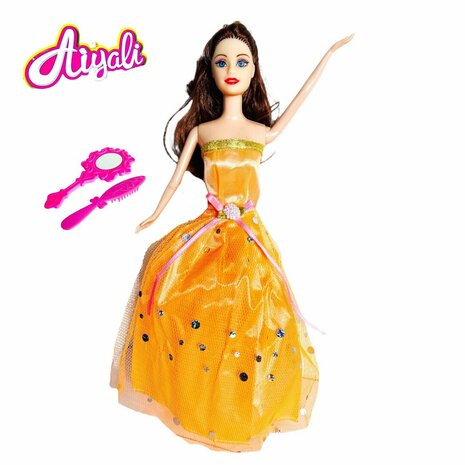 Prinsessen-pop met een leuke outfit en unieke stijl - Met prachtige Oranje galajurk 29CM