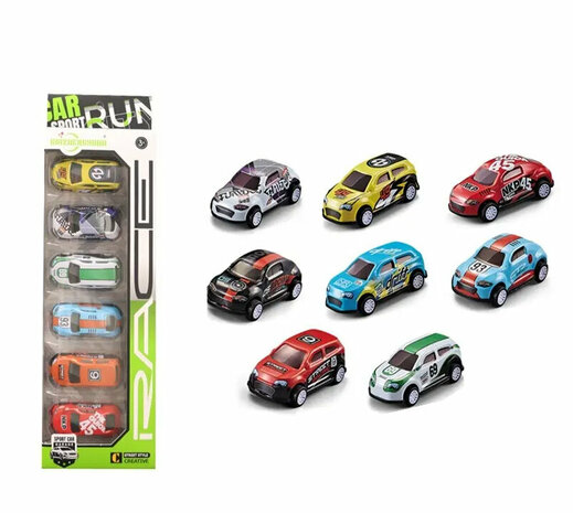 Race Sport cars - 6 verschillende mini auto&#039;s met pull back drive 