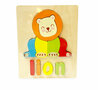 Puzzle en bois avec incrustation de lion - Puzzle de formes pour enfants 18x15 cm